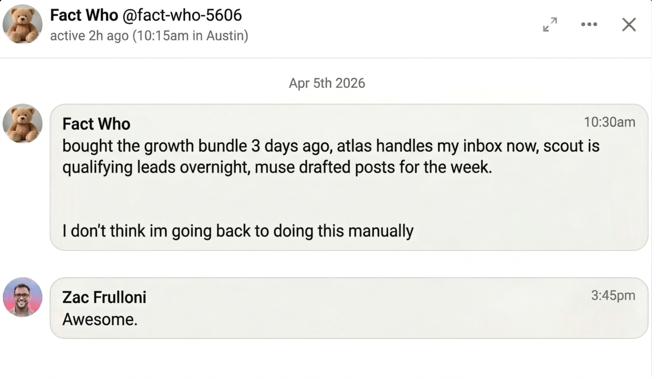 Fact Who: bought the growth bundle, not going back to manual